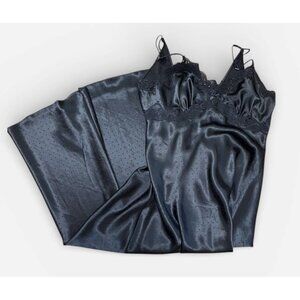 Linea Donatella L Nightgown Black Satin Damask Long Full Length